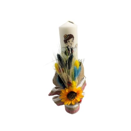 Trusou botez traditional complet, baieti, culoare alb-tricolor, setul contine 8 piese, lumanare traditionala [1]