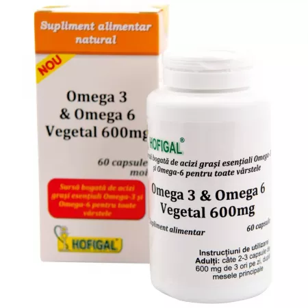 Omega 3 & Omega 6 vegetal 600mg, 60 capsule, Hofigal [1]