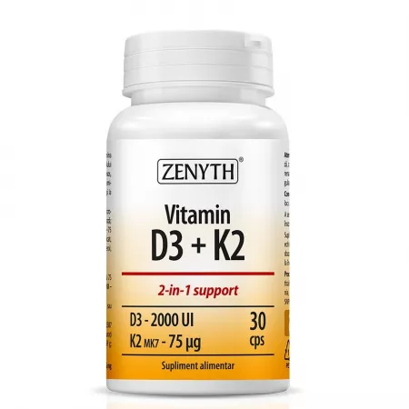 Vitamin D3 2000 UI + K2 75 mcg, 30 capsule, Zenyth [1]