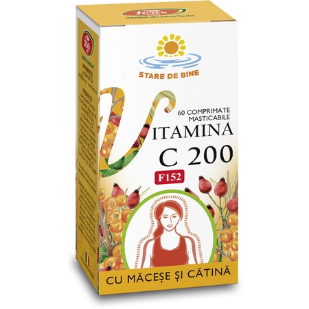 Vitamina C 200 mg cu Macese si Catina, F152, 60 comprimate masticabile [1]