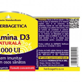 Vitamina D3 Naturala 5000 Ui Herbagetica 60 Capsule [3]