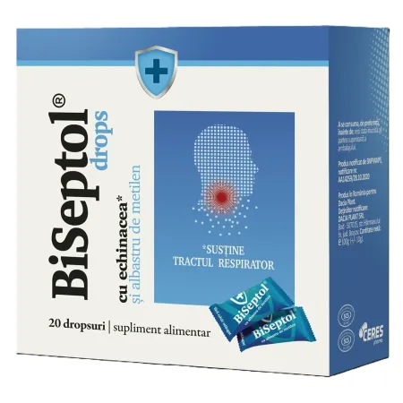 RACEALA SI GRIPA - BiSeptol drops cu echinacea si albastru de metilen, 20 bucati, Dacia Plant