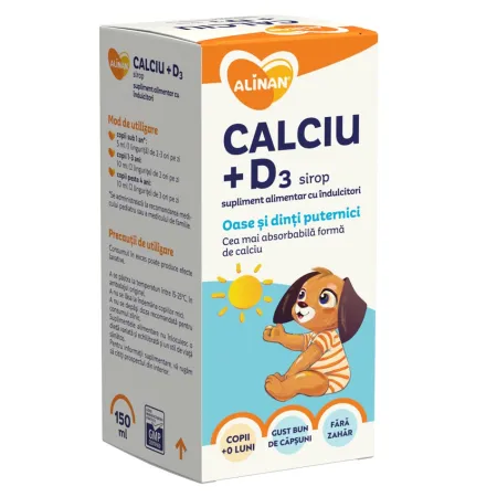 SUPLIMENTE ALIMENTARE - Calciu + Vitamina D3 sirop Alinan, 150 ml