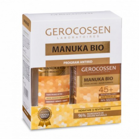 COSMETICE - Caseta Cadou Manuka Bio - Crema antirid riduri formate 45+ si Apa micelara