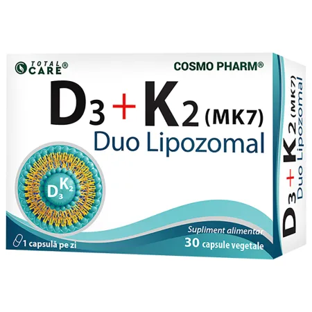 ARTICULATII OASE MUSCHI - D3 + K2 (MK7) Duo lipozomal, 30 capsule, Cosmopharm