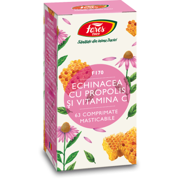 SUPLIMENTE ALIMENTARE - Echinacea cu propolis și vitamina C, F170, 63 comprimate masticabile