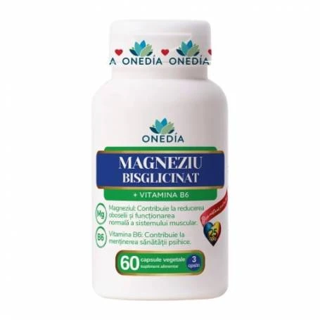 SUPLIMENTE ALIMENTARE - Magneziu Bisglicinat + Vitamina B6, 60 capsule, Onedia