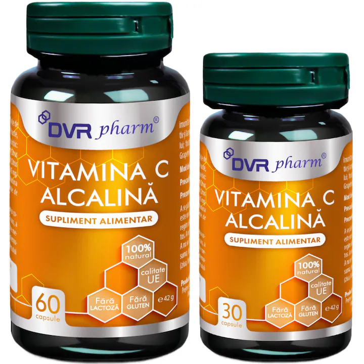 Vitamine si Minerale - Pachet Vitamina C alcalina 100% naturala, fara gluten, fara lactoza, 60+30cps