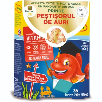 SUPLIMENTE ALIMENTARE - Pestisori gumati cu Omega-3 aroma de lamaie verde si capsuni, 36 jeleuri, Moller's