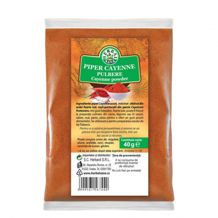 SUPLIMENTE ALIMENTARE - Piper Cayenne pulbere, 40 g