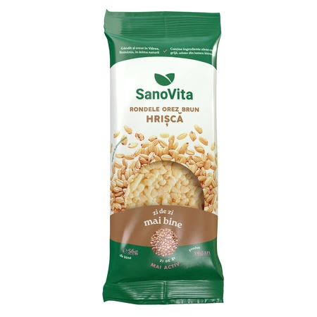 ALIMENTARE - Rondele din orez brun si hrisca, 56 g, Sanovita