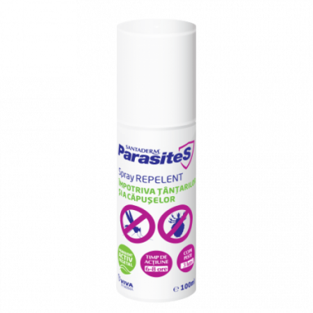 COSMETICE - Spray repelent impotriva tantarilor si a capuselor Parasites Santaderm, 100 ml, Viva Pharma