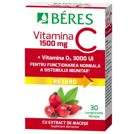 SUPLIMENTE ALIMENTARE - Vitamina C 1500 mg + Vitamina D3 3000 UI Retard, 30 comprimate filmate
