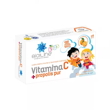 SUPLIMENTE ALIMENTARE - Vitamina C cu propolis pentru copii, 30 comprimate, Helcor