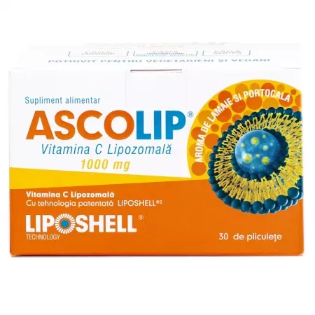 SUPLIMENTE ALIMENTARE - Vitamina C lipozomal 1000mg aroma lamaie si portocala, 30 plicuri, Ascolip