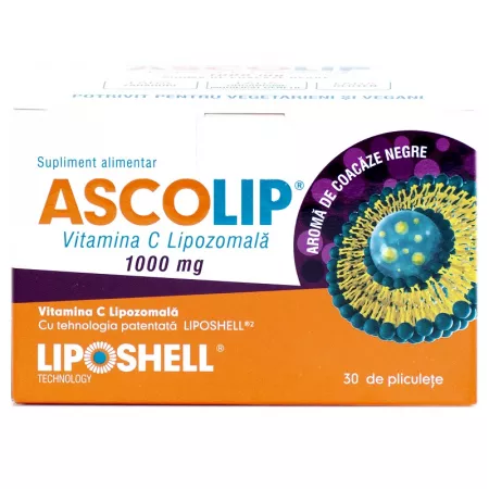 Vitamine si Minerale - Vitamina C Lipozomala cu aroma de coacaze, 1000 mg, 30 plicuri, Liposhell