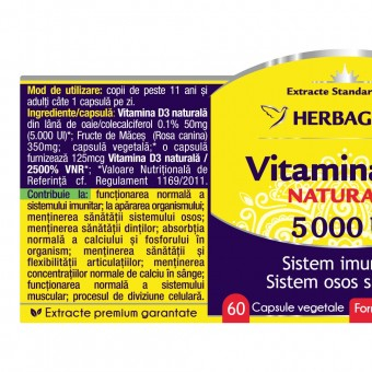 Vitamina D3 Naturala 5000 Ui Herbagetica 60 Capsule [1]