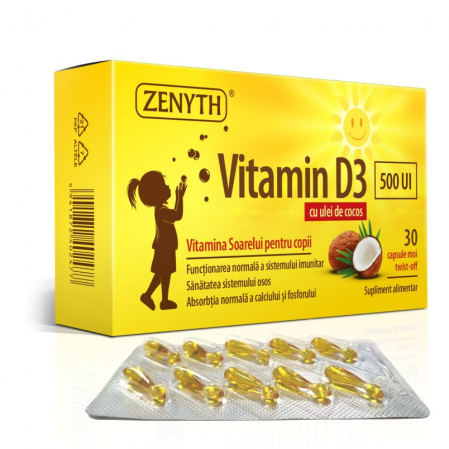SUPLIMENTE ALIMENTARE - Vitamina D3 pentru copii, 500 UI, 30 capsule moi