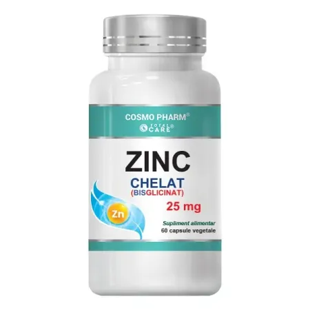 SUPLIMENTE ALIMENTARE - Zinc Bisglicinat (chelat), 25 mg, 60 capsule vegetale, Cosmopharm