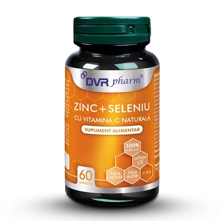 Vitamine si Minerale - Zinc, Seleniu cu Vitamina C Naturala, 60 capsule, DVR Pharm
