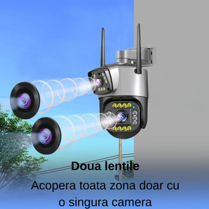 Cameră de supraveghere WiFi exterior, 4MP, lentile duale, PTZ 360, noapte, aplicație V380 [3]