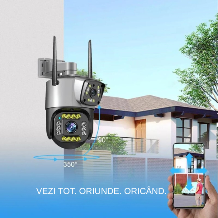 Cameră de supraveghere WiFi exterior, 4MP, lentile duale, PTZ 360, noapte, aplicație V380 [5]