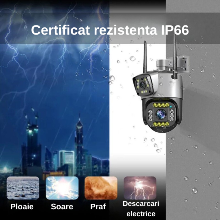 Cameră de supraveghere WiFi exterior, 4MP, lentile duale, PTZ 360, noapte, aplicație V380 [2]