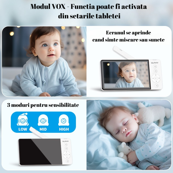 Camera Supraveghere Bebe cu Ecran Mare de 5 Inch, Fara Internet, ABM570, Ecran HD 5.0 inch, Mod Nocturn, VOX, Senzor Temperatura, Cantece bebelusi, Rotire Orizontala si Verticala, Zoom, Alb [2]
