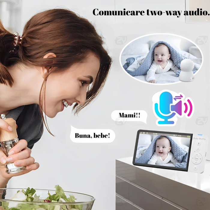 Camera Supraveghere Bebe cu Ecran Mare de 5 Inch, Fara Internet, ABM570, Ecran HD 5.0 inch, Mod Nocturn, VOX, Senzor Temperatura, Cantece bebelusi, Rotire Orizontala si Verticala, Zoom, Alb [6]