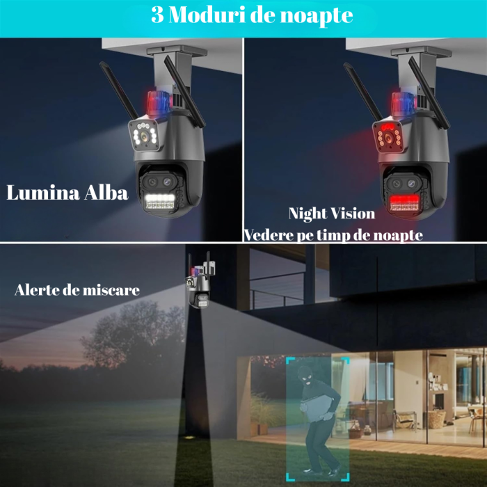 Camera Supraveghere Dubla Wi-Fi A15, 4K UHD, 3 Lentile, Doua Camere, Zoom 8X, Comunicare Bi-Directionala, Exterior/Interior, 12MP, Senzori Miscare, Alarma, Lumini, Sirena, Stocare Card/Cloud, Negru [4]