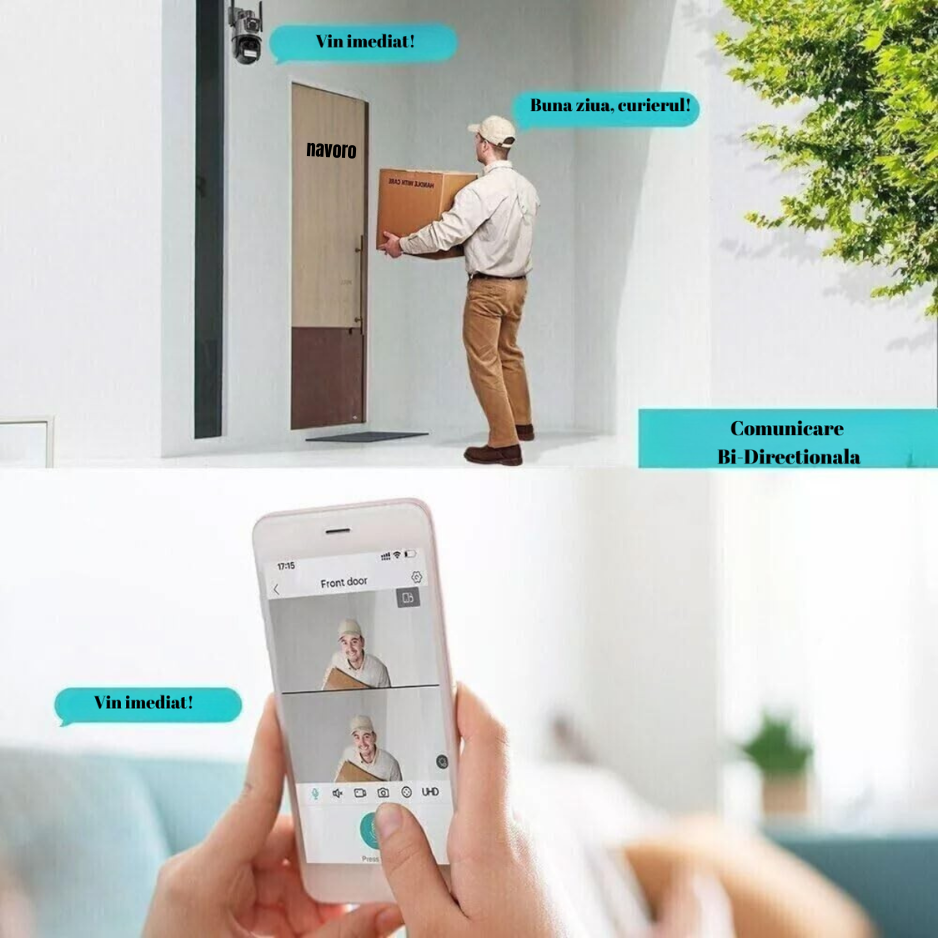 Camera Supraveghere Exterior Dual Lens, 2 Camere, Rotire 270°/90°, Zoom 8X, Detectare Miscare cu Sirena si Alarma, Vedere Nocturna Color, Audio Bidirectional, WiFi 2.4GHz, Slot Card, Reziste [4]