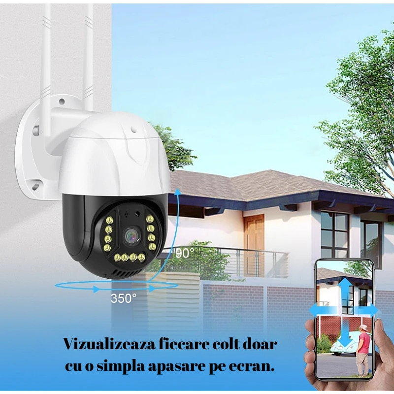 Camera Supraveghere Video Wi Fi, V380, Conexiune Wireless, Full HD 1080p, JT8172, Audio Bi-Directional, Vedere Nocturna, Slot Card Micro SD, Rotativa, Senzori Miscare, Lumina, Alb [5]
