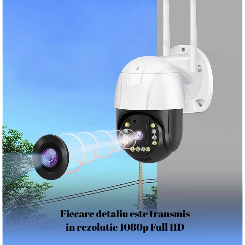 Camera Supraveghere Video Wi Fi, V380, Conexiune Wireless, Full HD 1080p, JT8172, Audio Bi-Directional, Vedere Nocturna, Slot Card Micro SD, Rotativa, Senzori Miscare, Lumina, Alb [4]