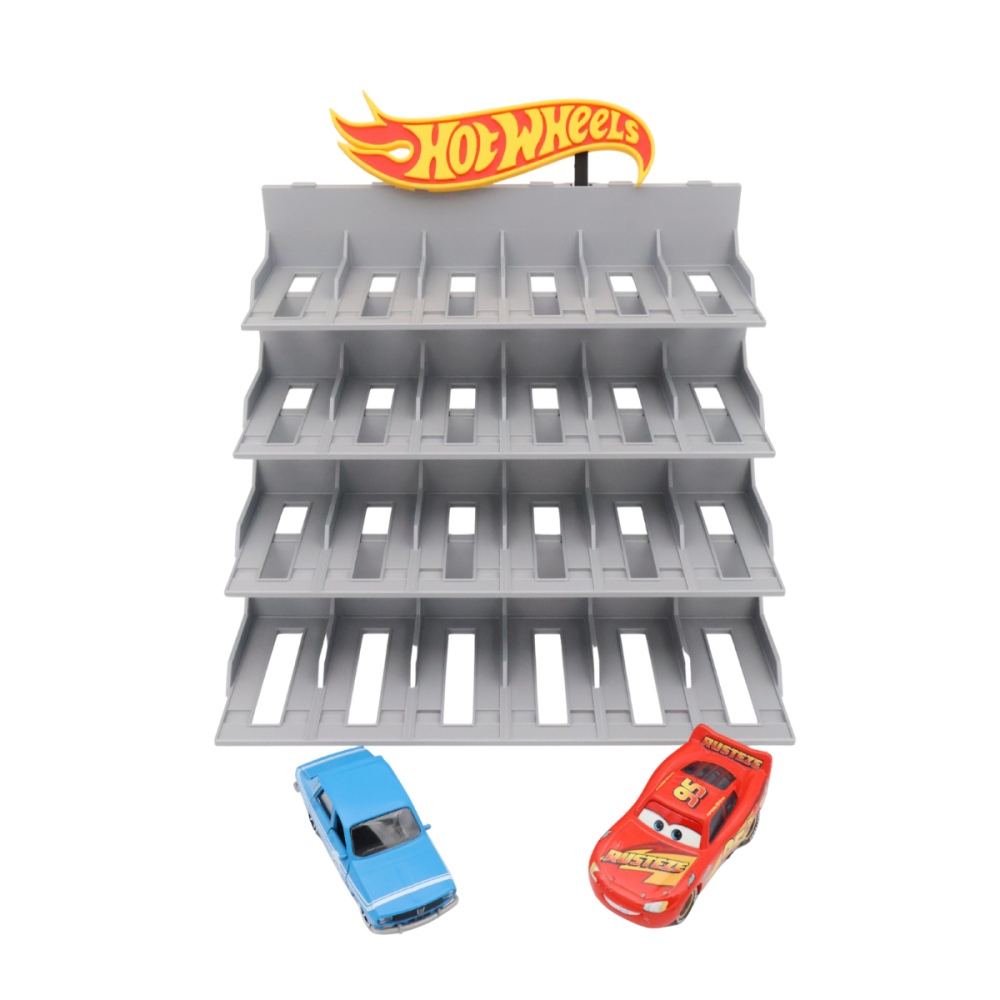 Suport imprimat 3D pentru 24 de mașinuțe, cu 4 niveluri și inscripție Hot Wheels [4]
