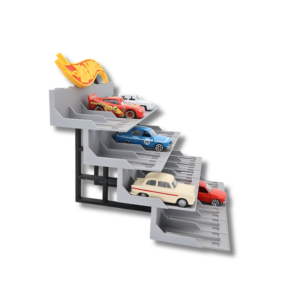 Suport imprimat 3D pentru 24 de mașinuțe, cu 4 niveluri și inscripție Hot Wheels [2]