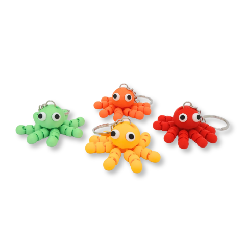 3D printed octopus keyrings in pastel green, yellow, orange and red, sold individually [1]
