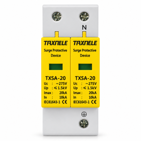 Descarcatoare AC - Descarcator de supratensiune AC Taxnele TXSA-20, 2P, L+N, Uc 275V, Imax 20kA, In 10kA, Up ≤ 1.5kV, SPD, montaj sina DIN