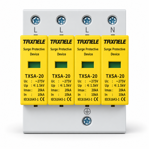 Descarcatoare AC - Descarcator de supratensiune AC Taxnele TXSA-20, 4P, Uc 275V, Imax 20kA, In 10kA, Up ≤ 1.5kV, SPD, montaj sina DIN