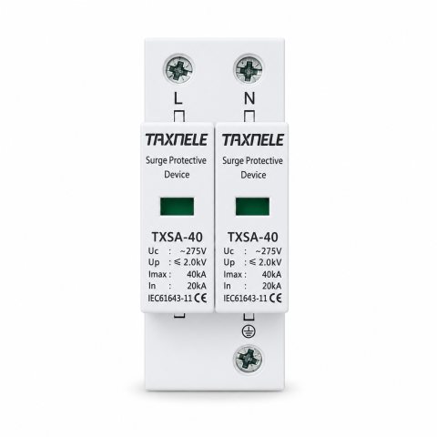 Descarcatoare AC - Descarcator de supratensiune AC Taxnele TXSA-40, 2P, L+N, Uc 275V, Imax 40kA, In 20kA, Up ≤ 2.0kV, SPD, montaj sina DIN