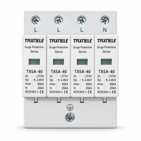 Descarcatoare AC - Descarcator de supratensiune AC Taxnele TXSA-40, 4P, Uc 275V, Imax 40kA, SPD, protectie la impulsuri de tensiune, montaj sina DIN