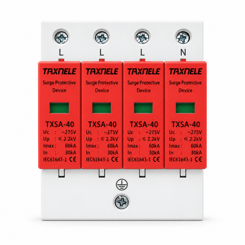 Descarcatoare AC - Descarcator de supratensiune AC Taxnele TXSA-60, 4P, Uc 275V, Imax 60kA, In 30kA, Up ≤ 2.2kV, SPD, montaj sina DIN
