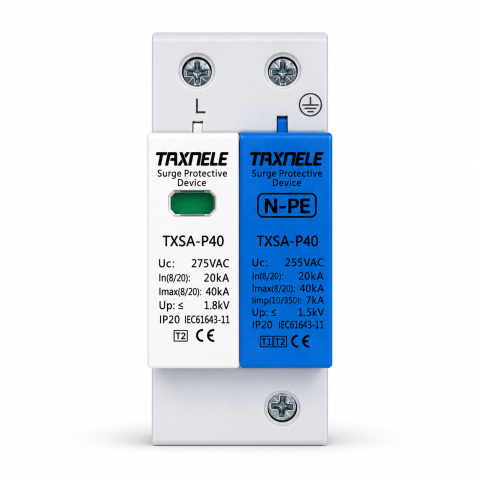 Descarcatoare AC - Descarcator de supratensiune AC Taxnele TXSA-P40, 1P+N-PE, Uc 275V/255V, Imax 40kA, In 20kA, Up ≤ 1.8kV, SPD, montaj sina DIN
