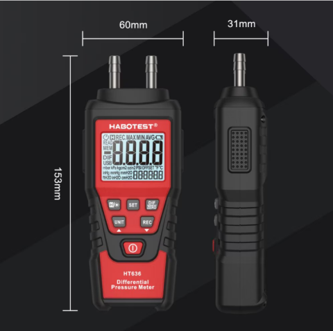 Manometru digital HABOTEST HT636, 0-0, 350 bar, display retroiluminat, include tuburi de silicon, set complet [2]