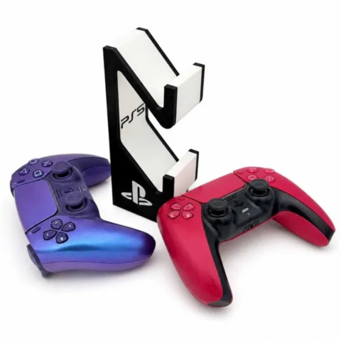 Produse imprimate 3D - Suport dublu pentru controllere PlayStation 5, alb și negru