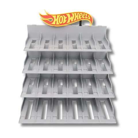Jucării - Suport imprimat 3D pentru 24 de mașinuțe, cu 4 niveluri și inscripție Hot Wheels