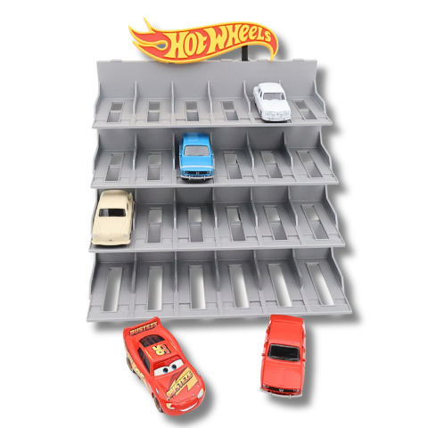 Suport imprimat 3D pentru 24 de mașinuțe, cu 4 niveluri și inscripție Hot Wheels [2]