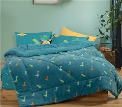 Patura - Pătură pentru copii, dimensiune individuală, cu dinozauri pe roți, 160x220