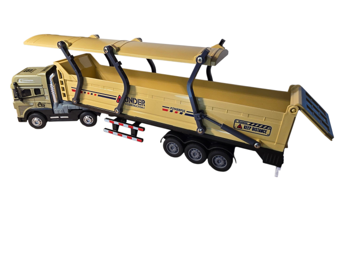 Camion TIR de Jucarie cu Sunete si Lumini, Marime 39 cm, Scala 1/24, Capul tirului metalic + Remorca Detasabila din Plastic, Acoperis Rabatabil, Roti Mobile, Jucarie Interactiva [2]