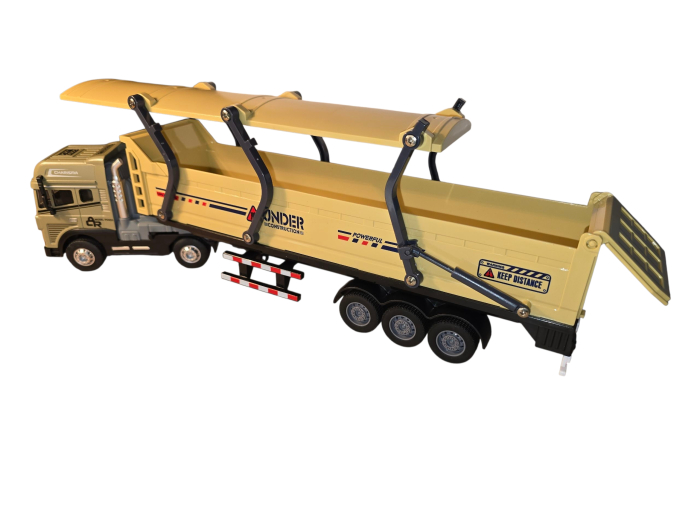 Camion TIR de Jucarie cu Sunete si Lumini, Marime 39 cm, Scala 1/24, Capul tirului metalic + Remorca Detasabila din Plastic, Acoperis Rabatabil, Roti Mobile, Jucarie Interactiva [3]