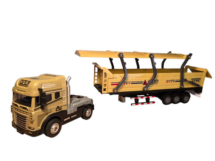 Camion TIR de Jucarie cu Sunete si Lumini, Marime 39 cm, Scala 1/24, Capul tirului metalic + Remorca Detasabila din Plastic, Acoperis Rabatabil, Roti Mobile, Jucarie Interactiva [7]